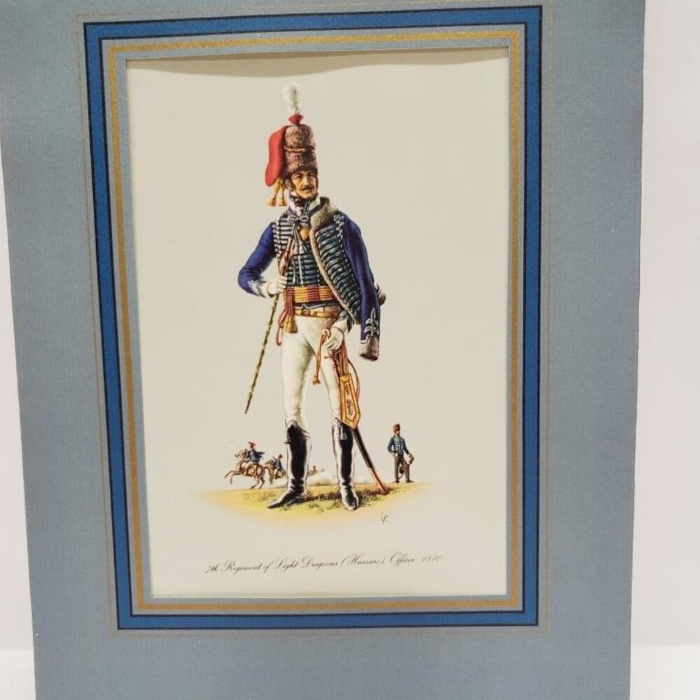 Old Authentic Military Print Regiment of Light Dragoons HUSSARS Officer